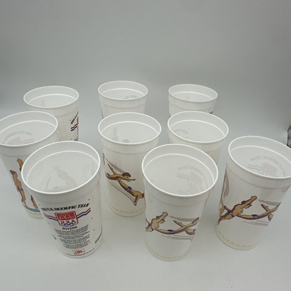 Vintage 1988 US Olympic Diving Team McDonald's Plastic Cup Lot of 9‎ EUC